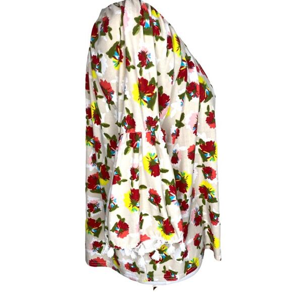 Umgee Soft Floral Off- Shoulder Boho Floral Blouse with Tassel Sleeves - Picture 5 of 10